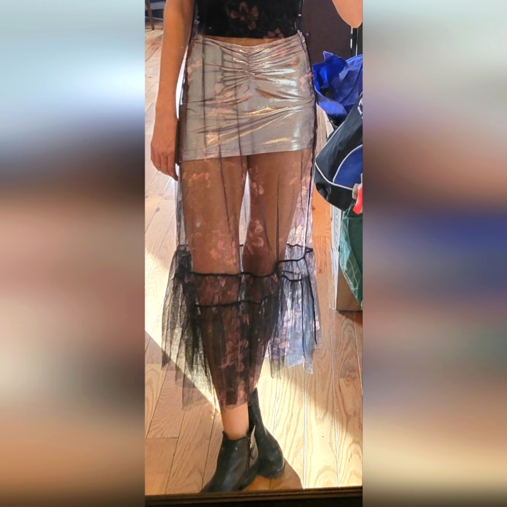 Pink metallic mini skirt